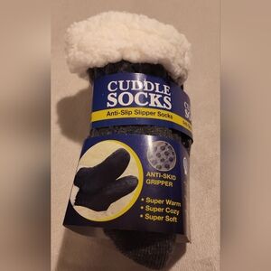 Women’s Anti-Slip Slipper Socks — Gray with Cream Cuff